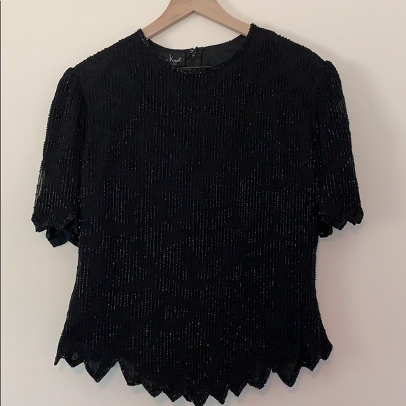 Laurence Kazar Vintage Silk Black Beaded Top - Picture 3 of 8